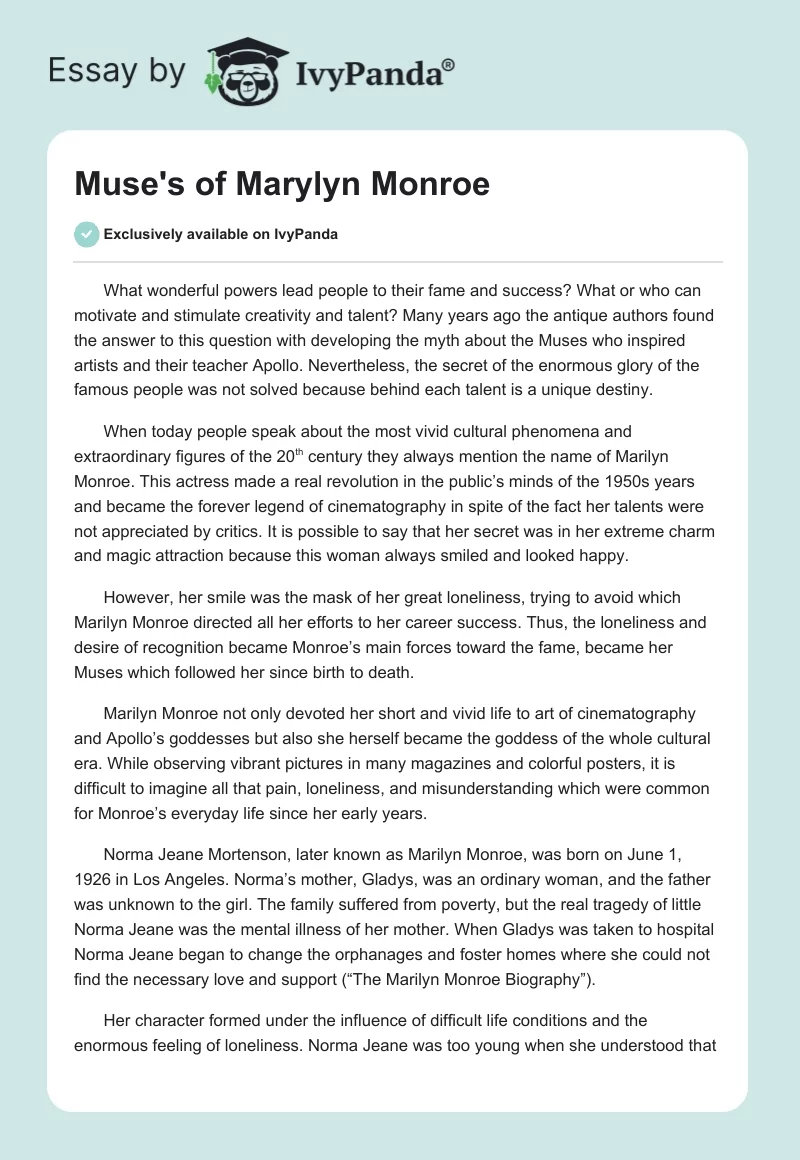 Muse's of Marylyn Monroe. Page 1