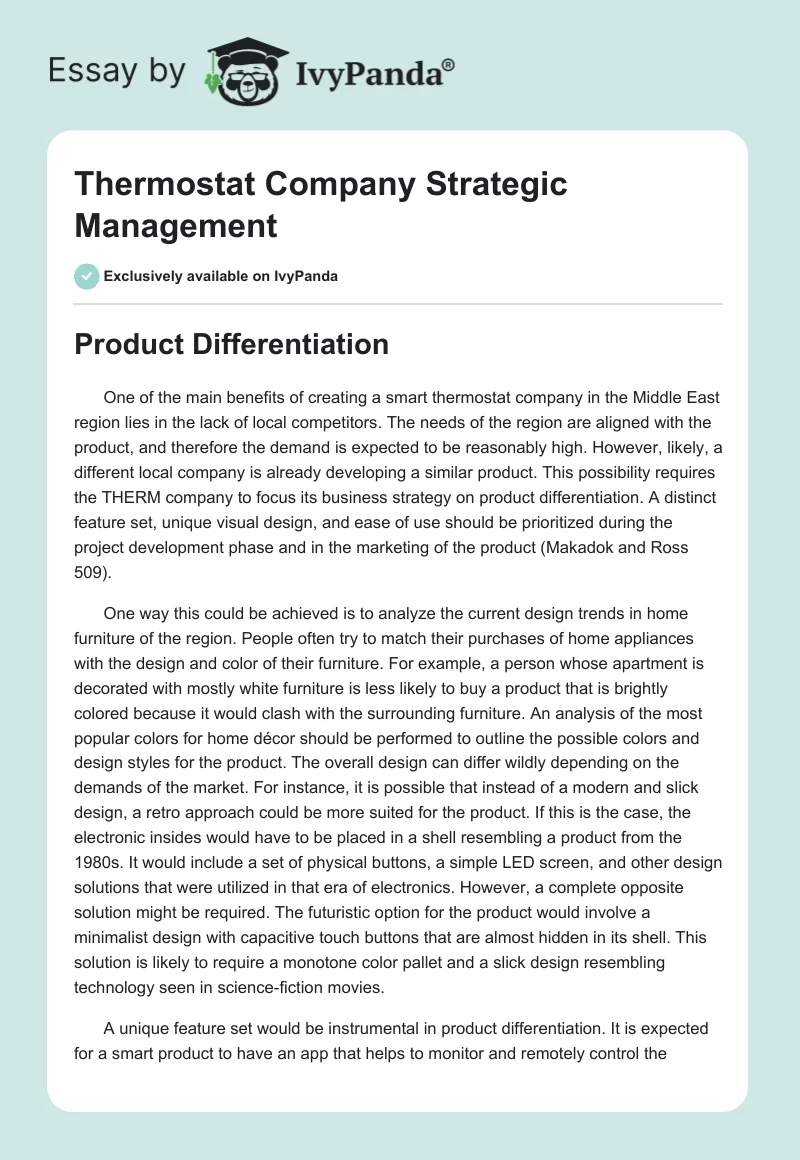 Thermostat Company Strategic Management. Page 1
