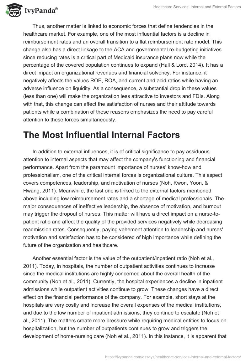 Healthcare Services: Internal and External Factors. Page 2
