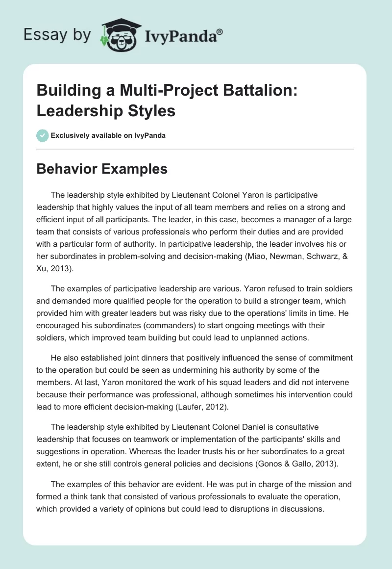 Building a Multi-Project Battalion: Leadership Styles. Page 1