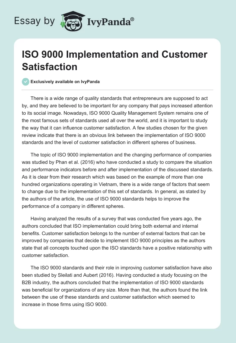 ISO 9000 Implementation and Customer Satisfaction. Page 1