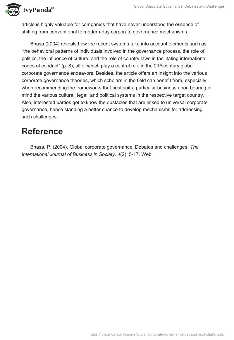 Global Corporate Governance: Debates and Challenges. Page 3