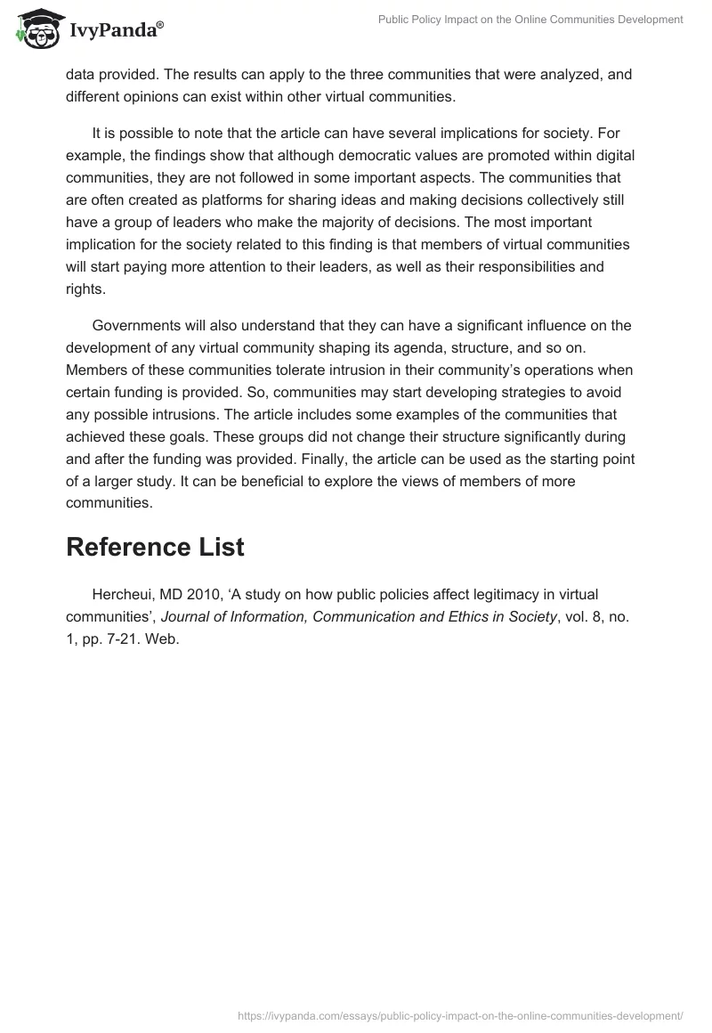 Public Policy Impact on the Online Communities Development. Page 2
