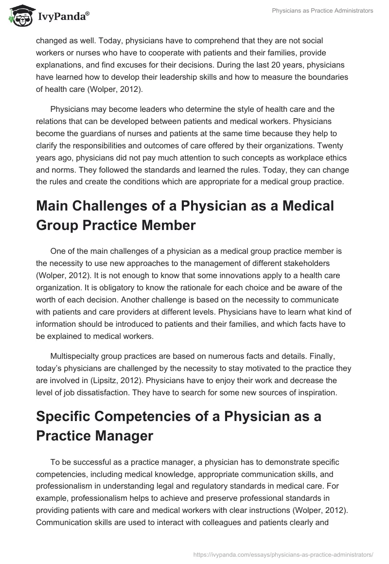 Physicians as Practice Administrators. Page 2