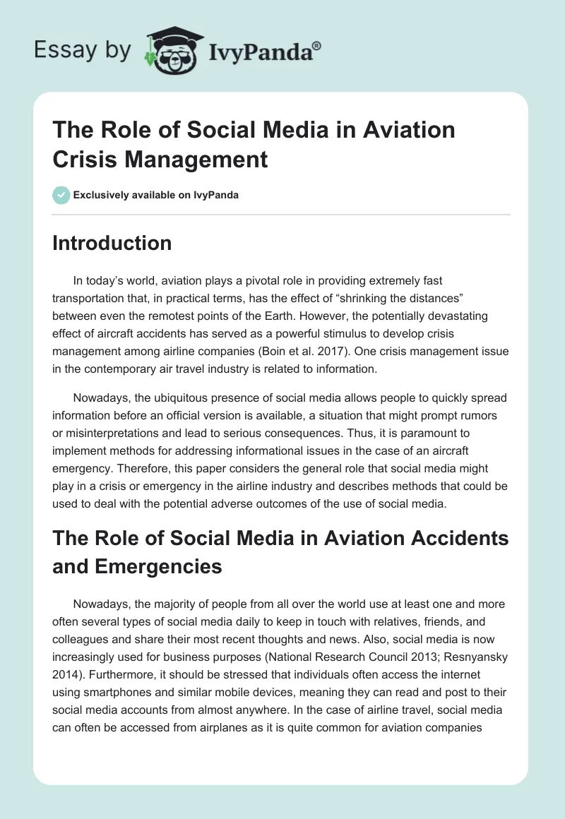 The Role of Social Media in Aviation Crisis Management. Page 1