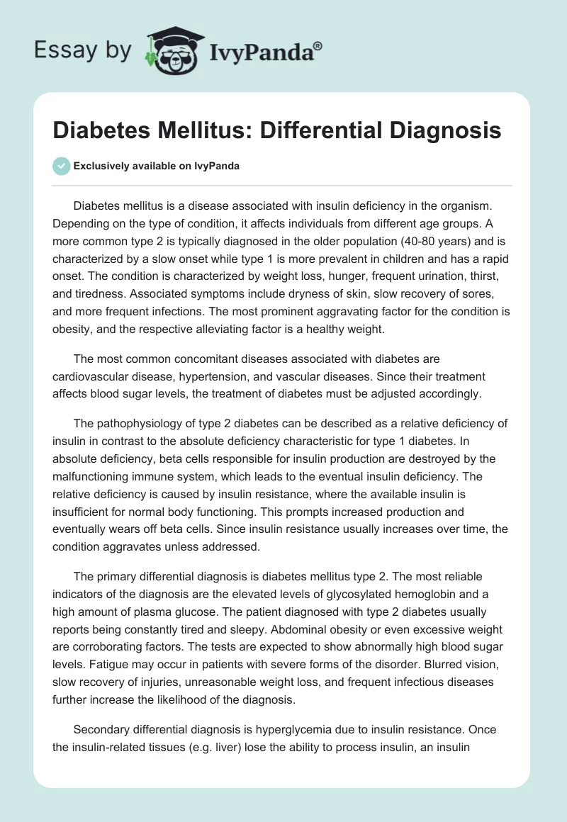 Diabetes Mellitus: Differential Diagnosis. Page 1