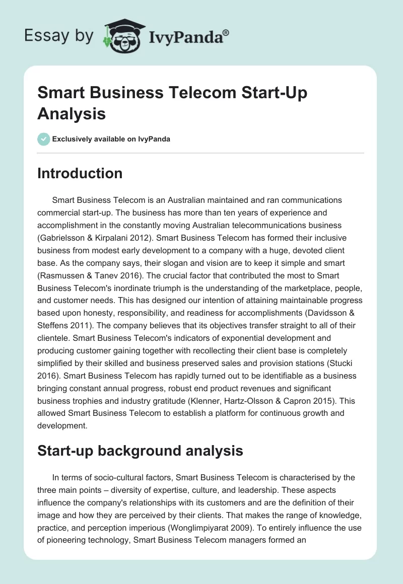 Smart Business Telecom Start-Up Analysis. Page 1
