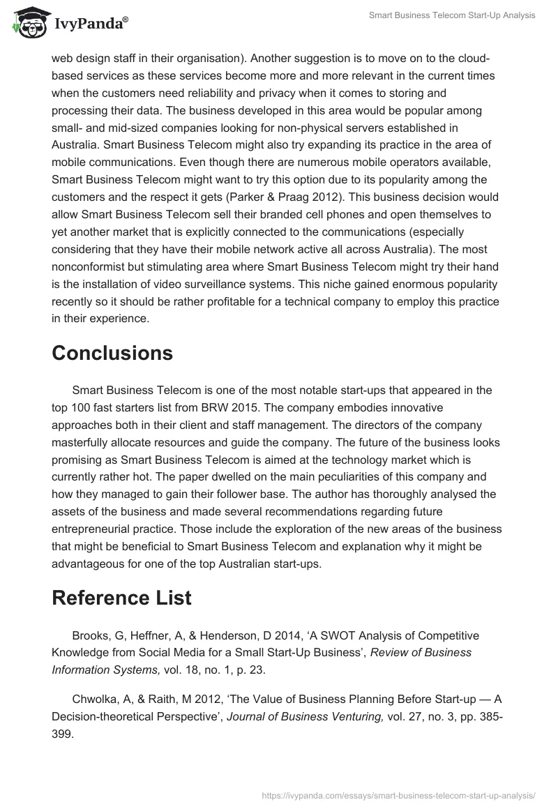 Smart Business Telecom Start-Up Analysis. Page 4