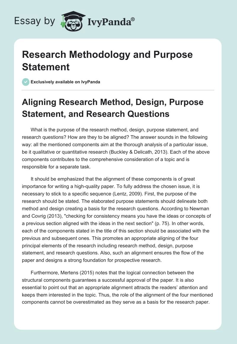 Research Methodology and Purpose Statement. Page 1