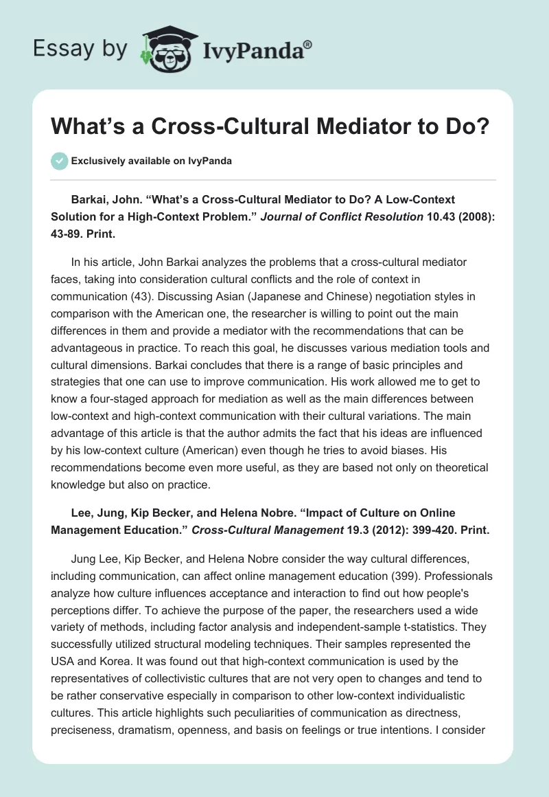 What’s a Cross-Cultural Mediator to Do?. Page 1