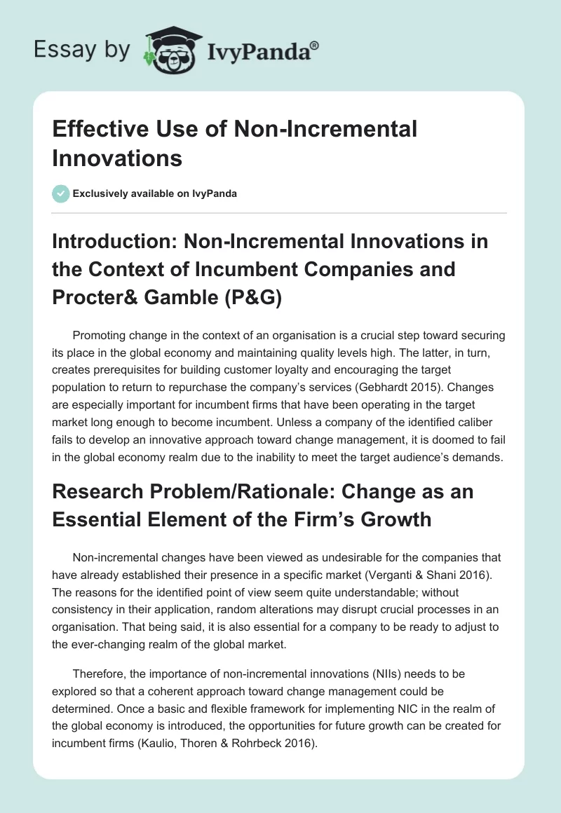 Effective Use of Non-Incremental Innovations. Page 1