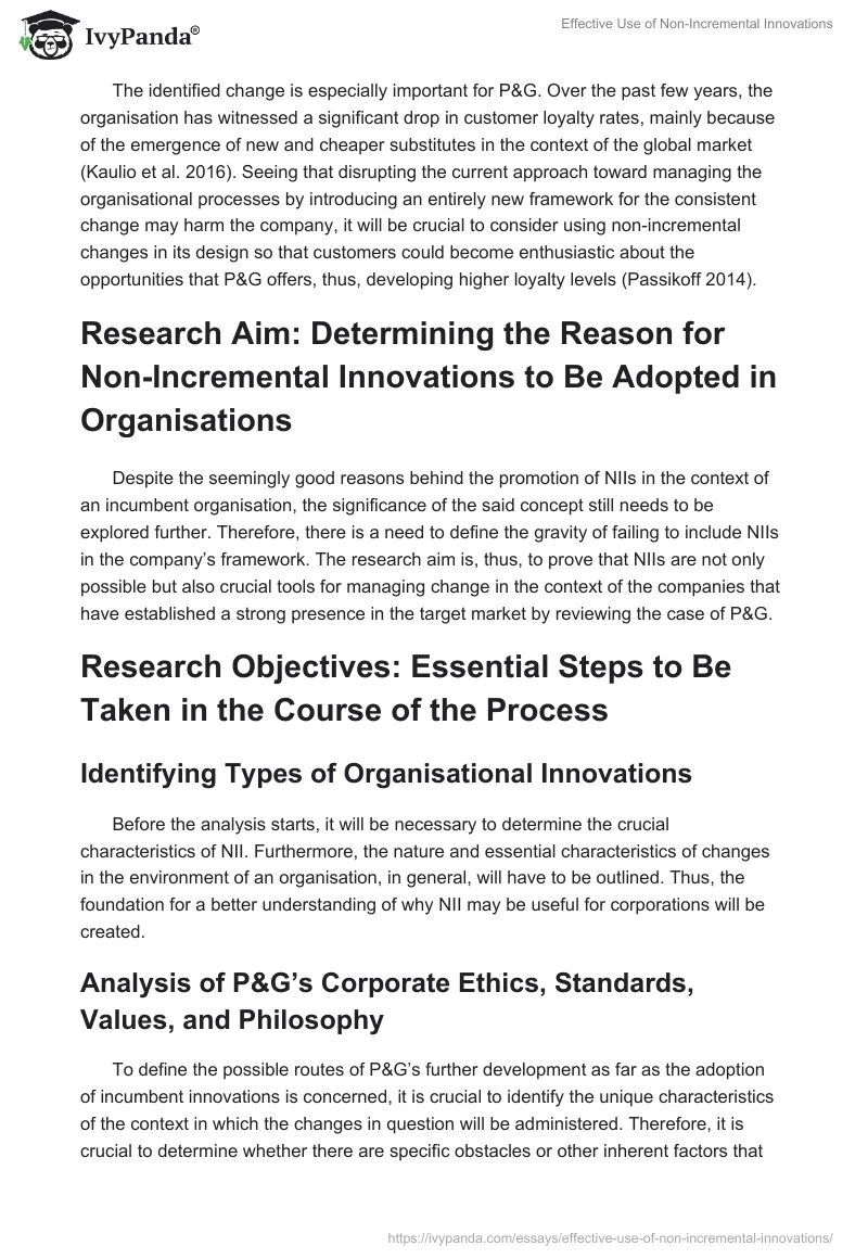 Effective Use of Non-Incremental Innovations. Page 2