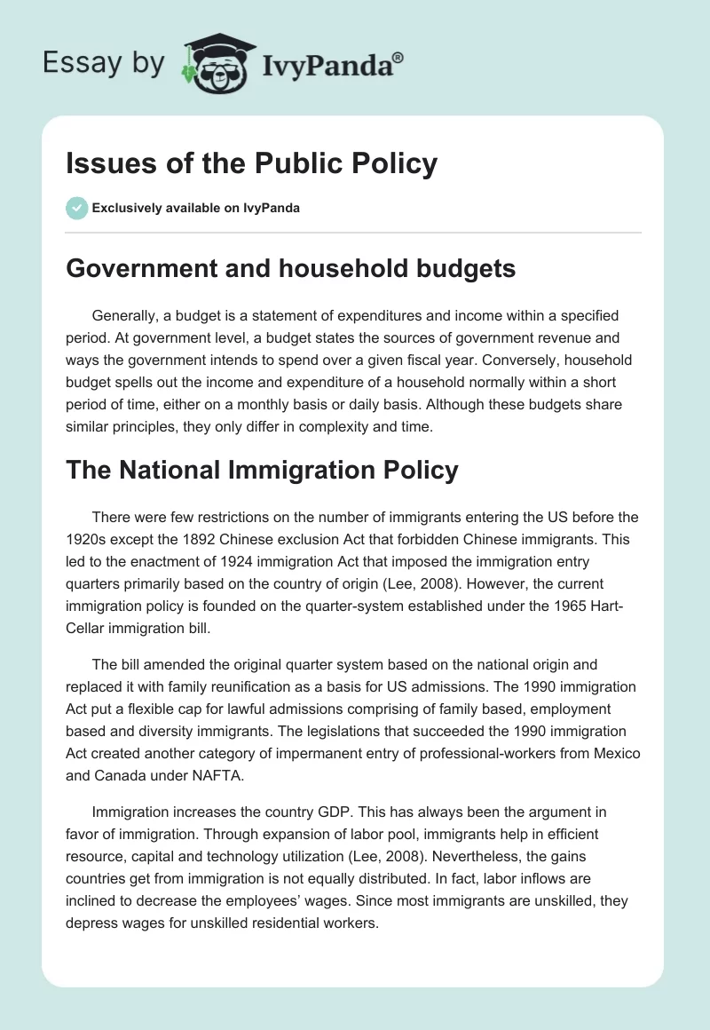 Issues of the Public Policy. Page 1