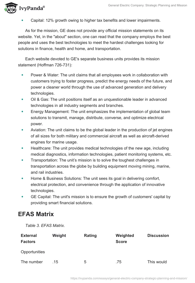 General Electric Company: Strategic Planning and Mission. Page 4