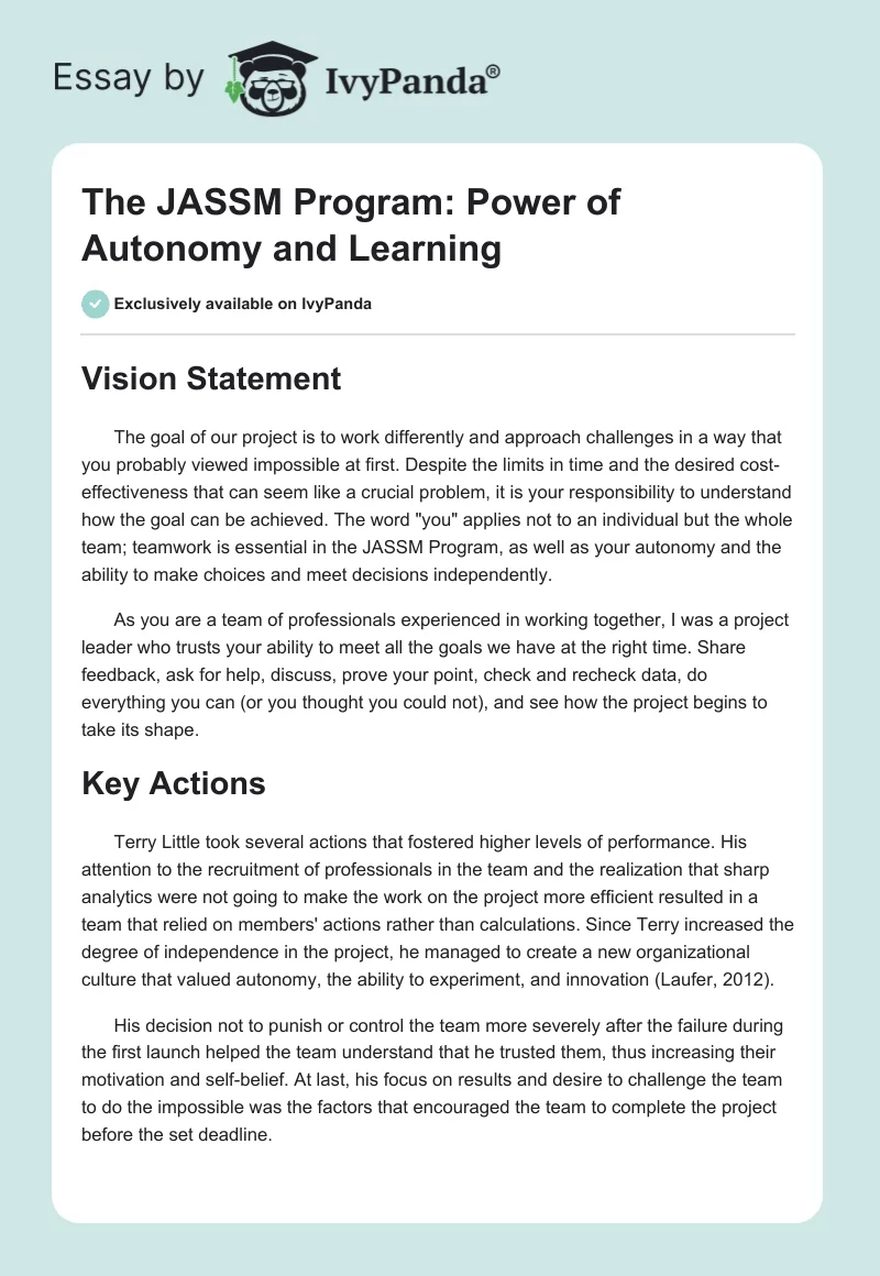 The JASSM Program: Power of Autonomy and Learning. Page 1