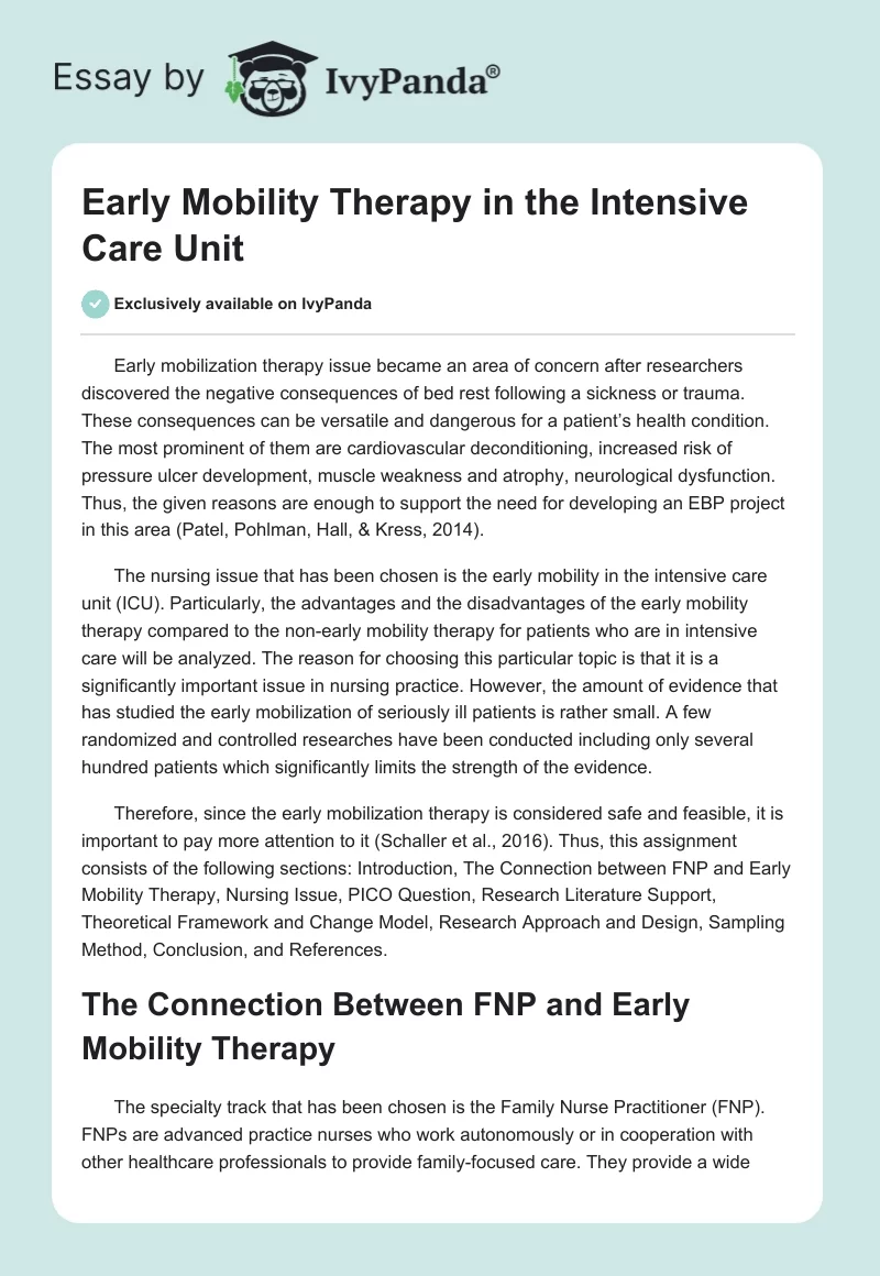 Early Mobility Therapy in the Intensive Care Unit. Page 1