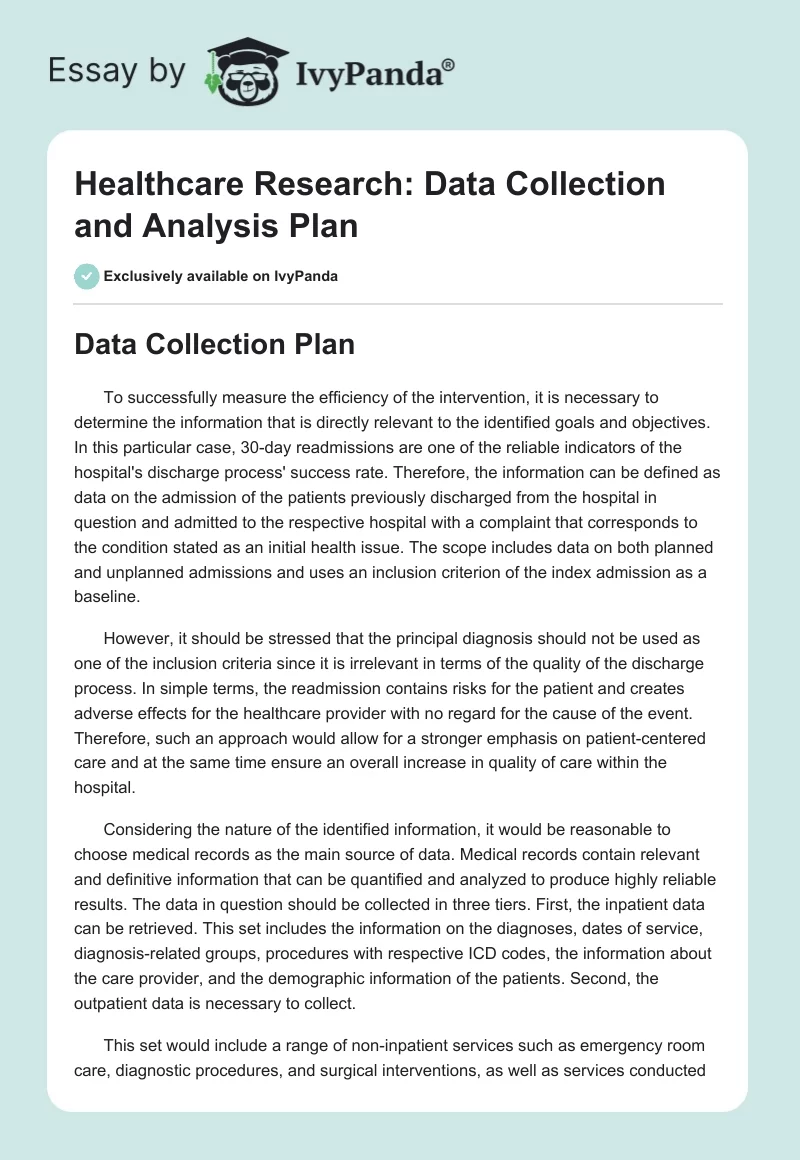 Healthcare Research: Data Collection and Analysis Plan. Page 1