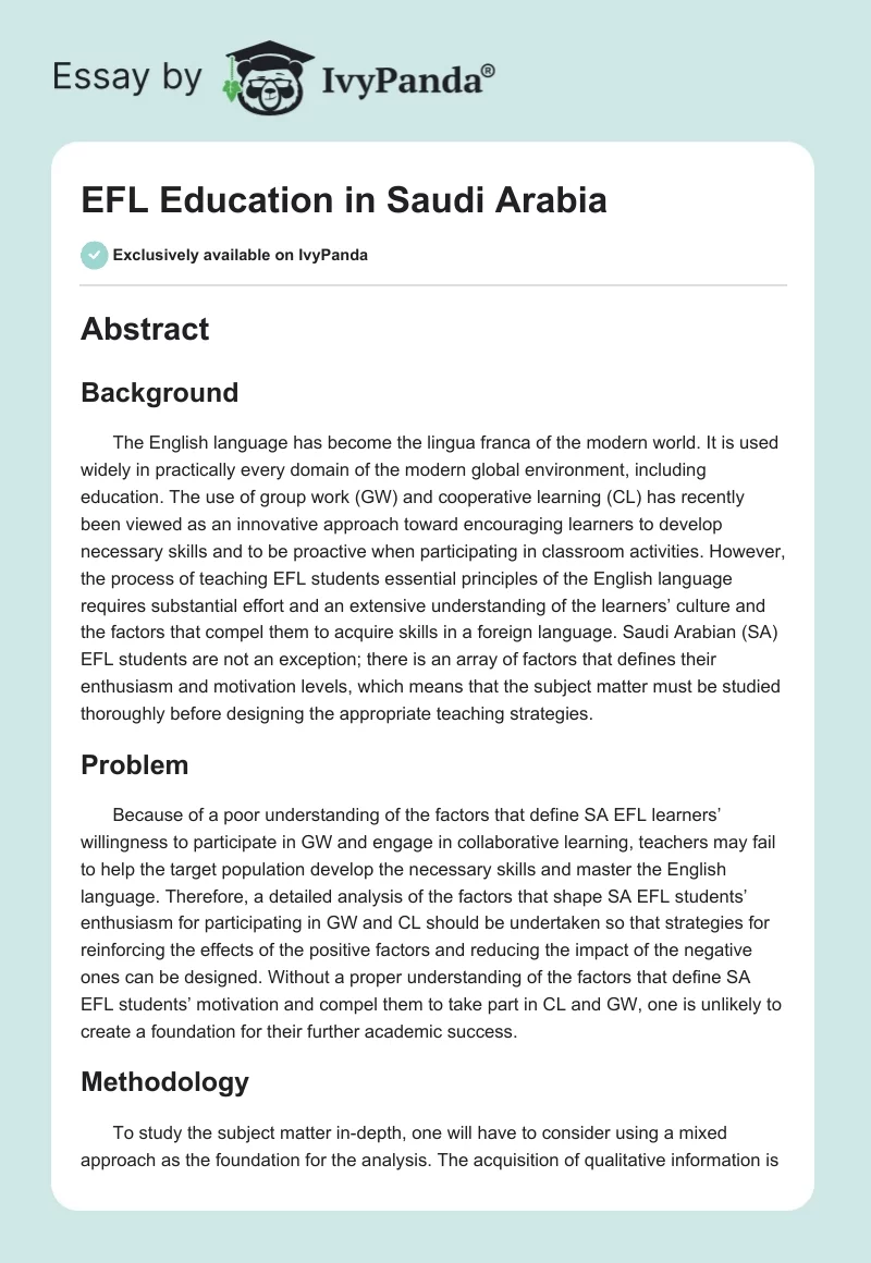 EFL Education in Saudi Arabia. Page 1