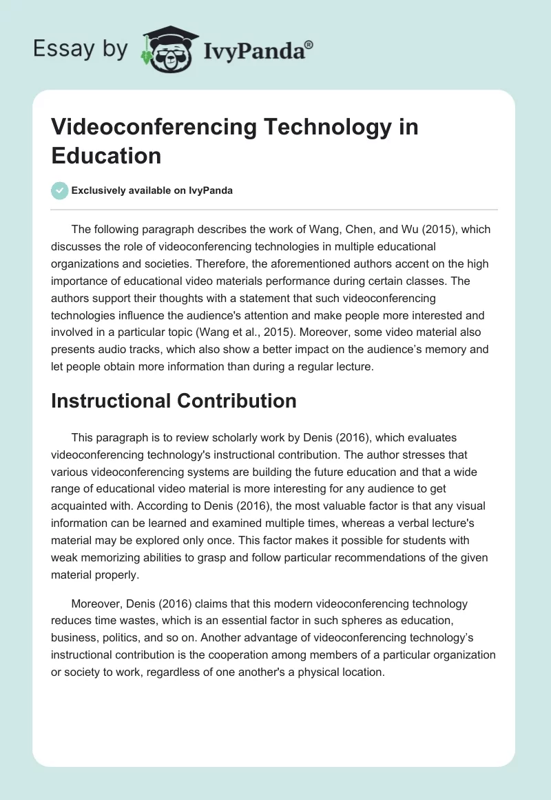 Videoconferencing Technology in Education. Page 1