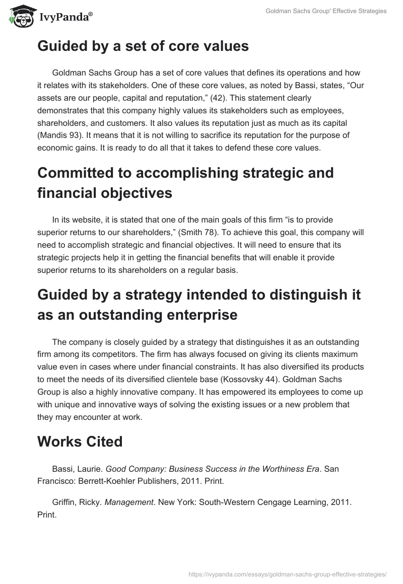 Goldman Sachs Group' Effective Strategies. Page 2