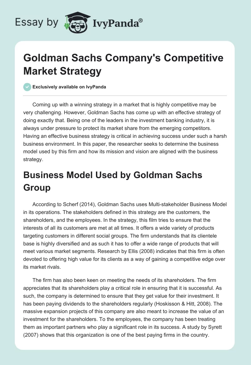 Goldman Sachs Company's Competitive Market Strategy. Page 1