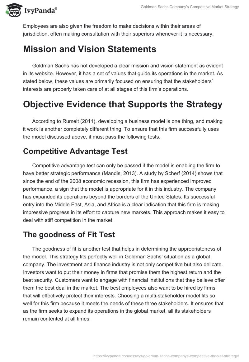 Goldman Sachs Company's Competitive Market Strategy. Page 2