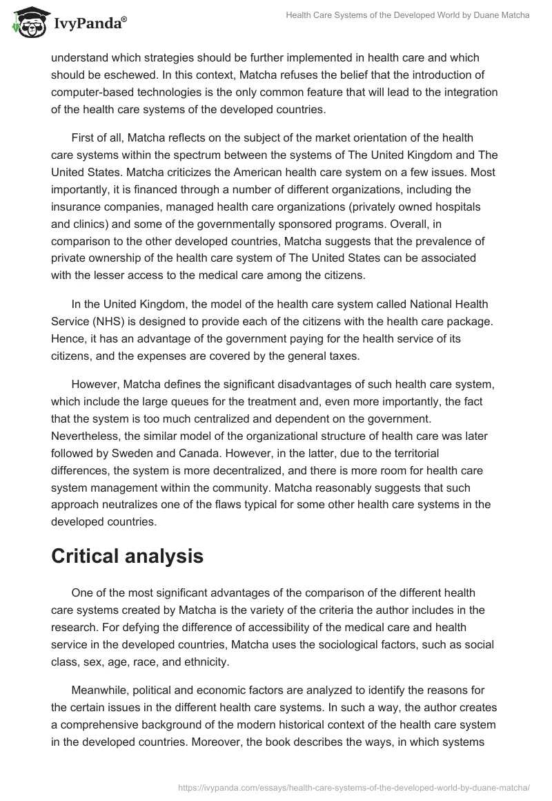 Health Care Systems of the Developed World by Duane Matcha. Page 2