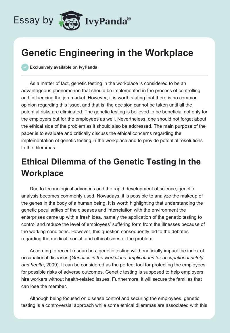 Genetic Engineering in the Workplace. Page 1