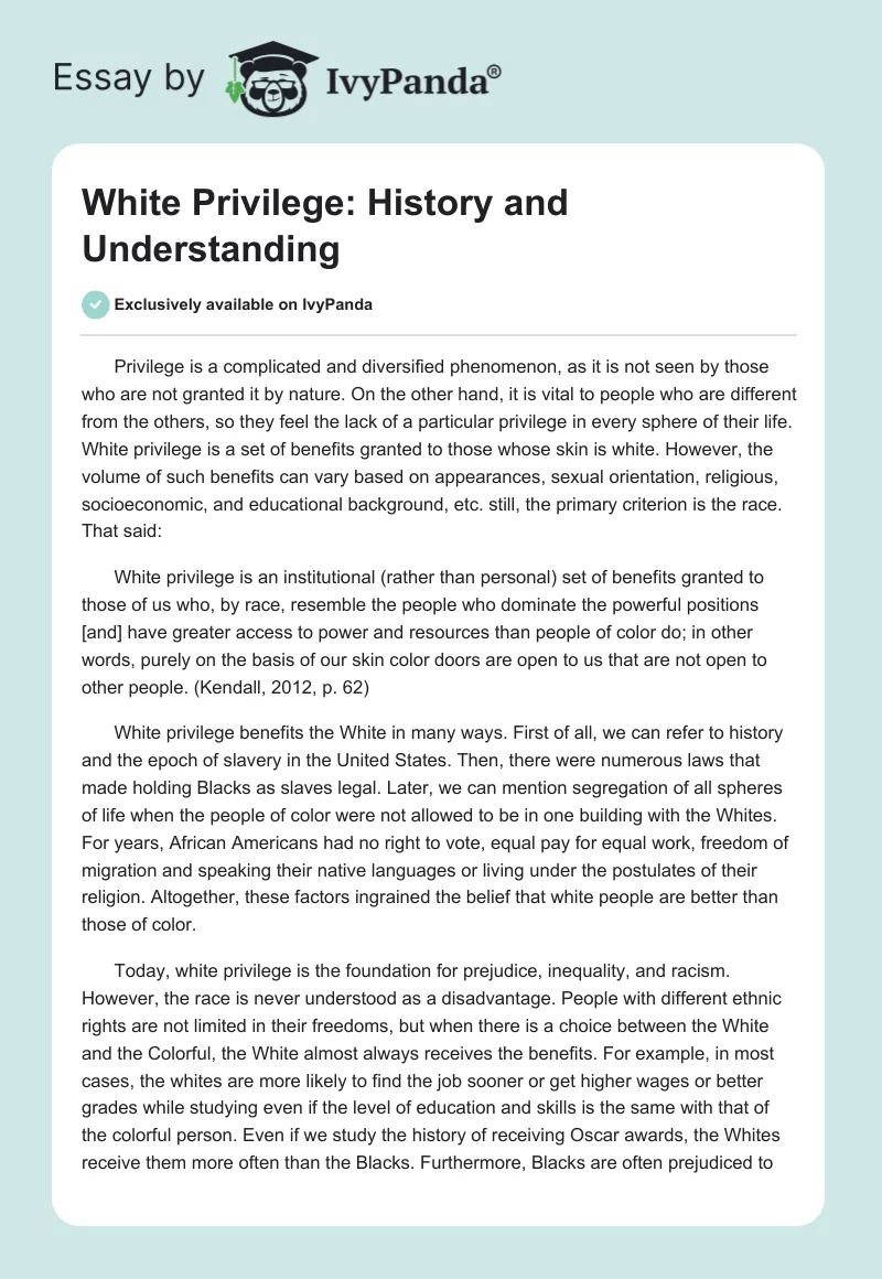 White Privilege: History and Understanding. Page 1