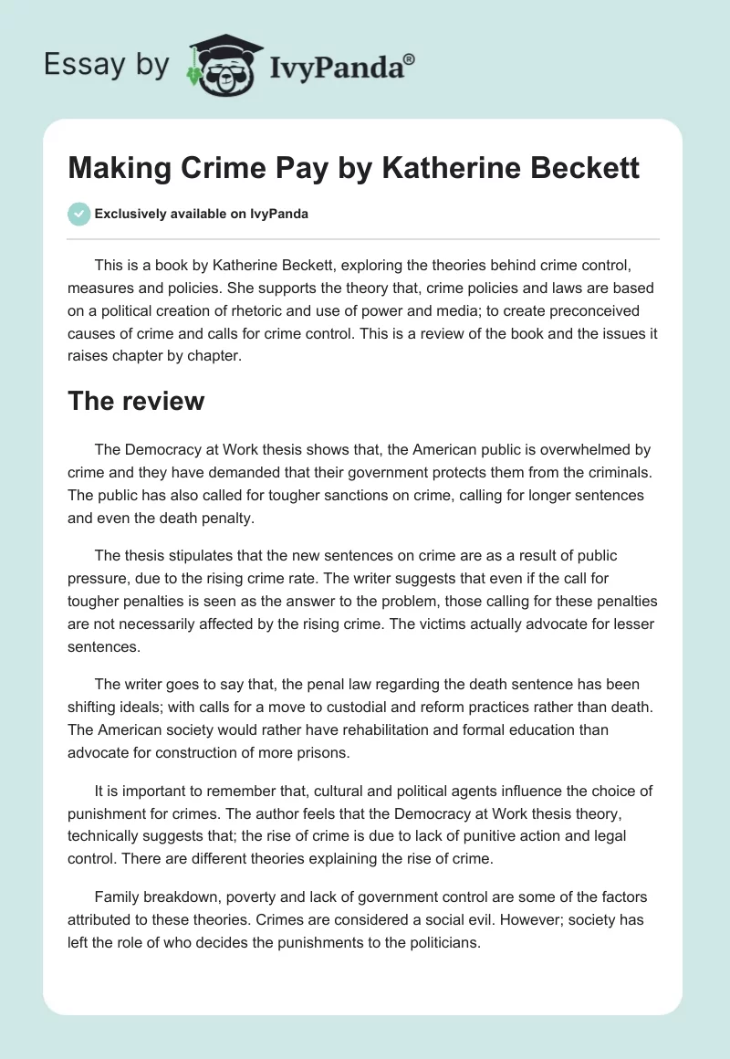 "Making Crime Pay" by Katherine Beckett. Page 1