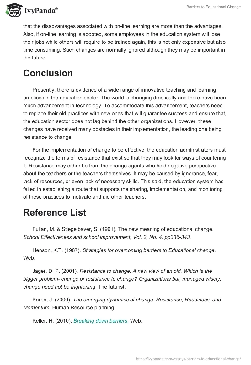 Barriers to Educational Change. Page 4