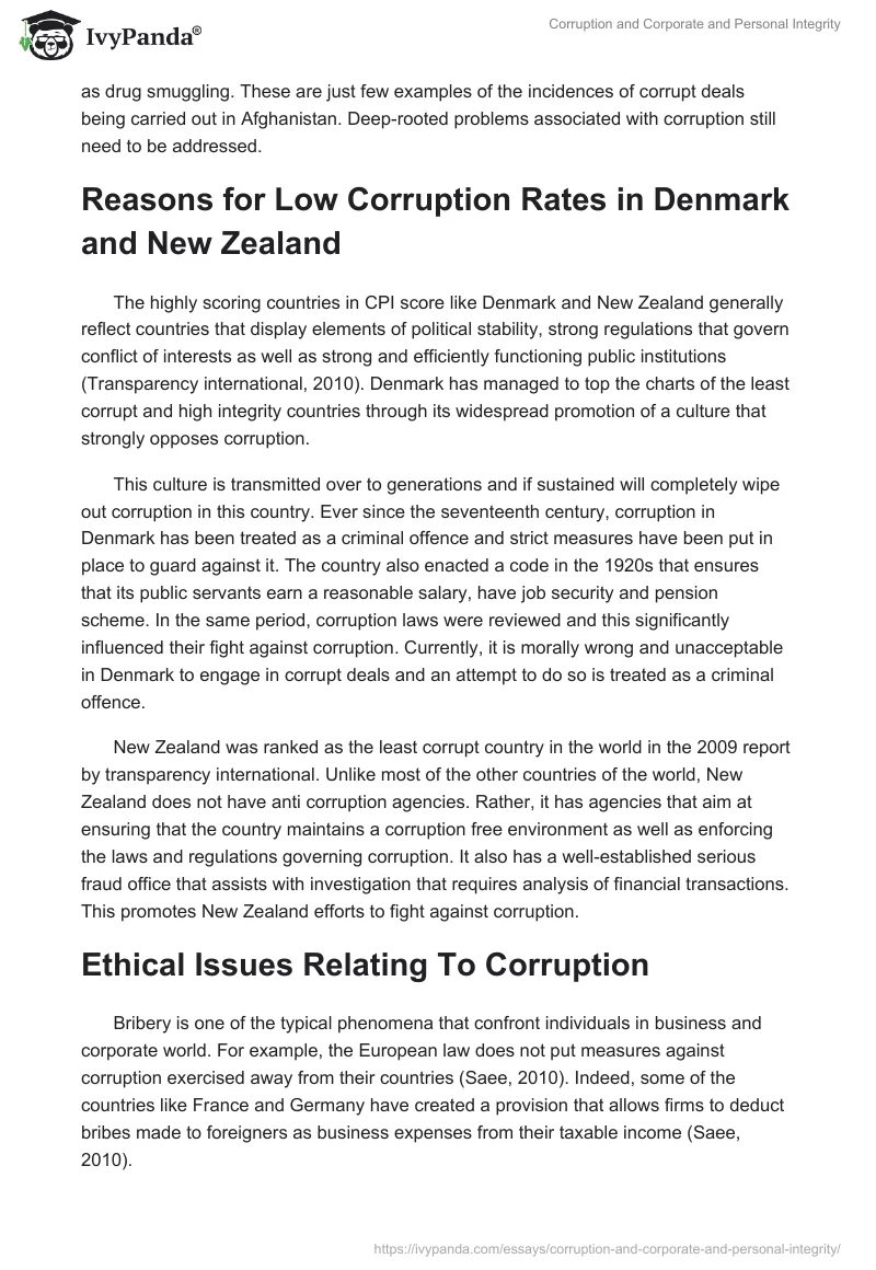 Corruption and Corporate and Personal Integrity. Page 3