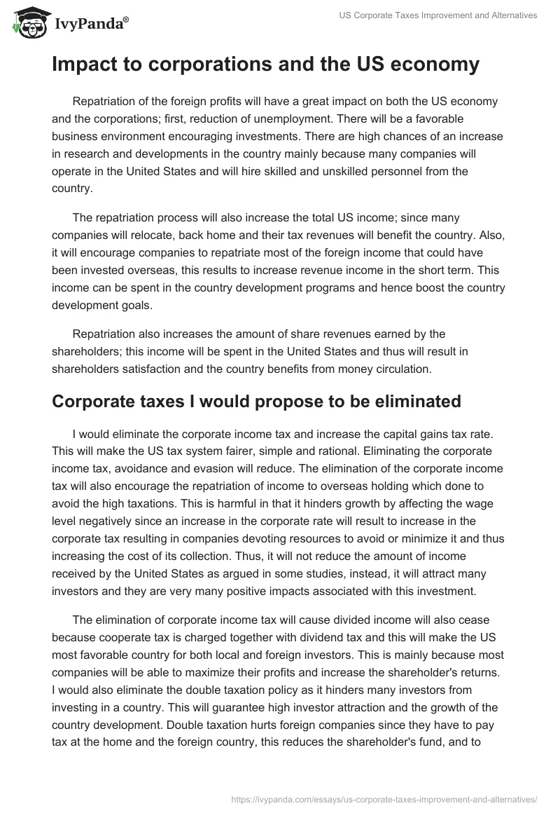 US Corporate Taxes Improvement and Alternatives. Page 2