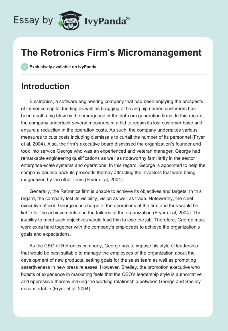 The Retronics Firm's Micromanagement. Page 1