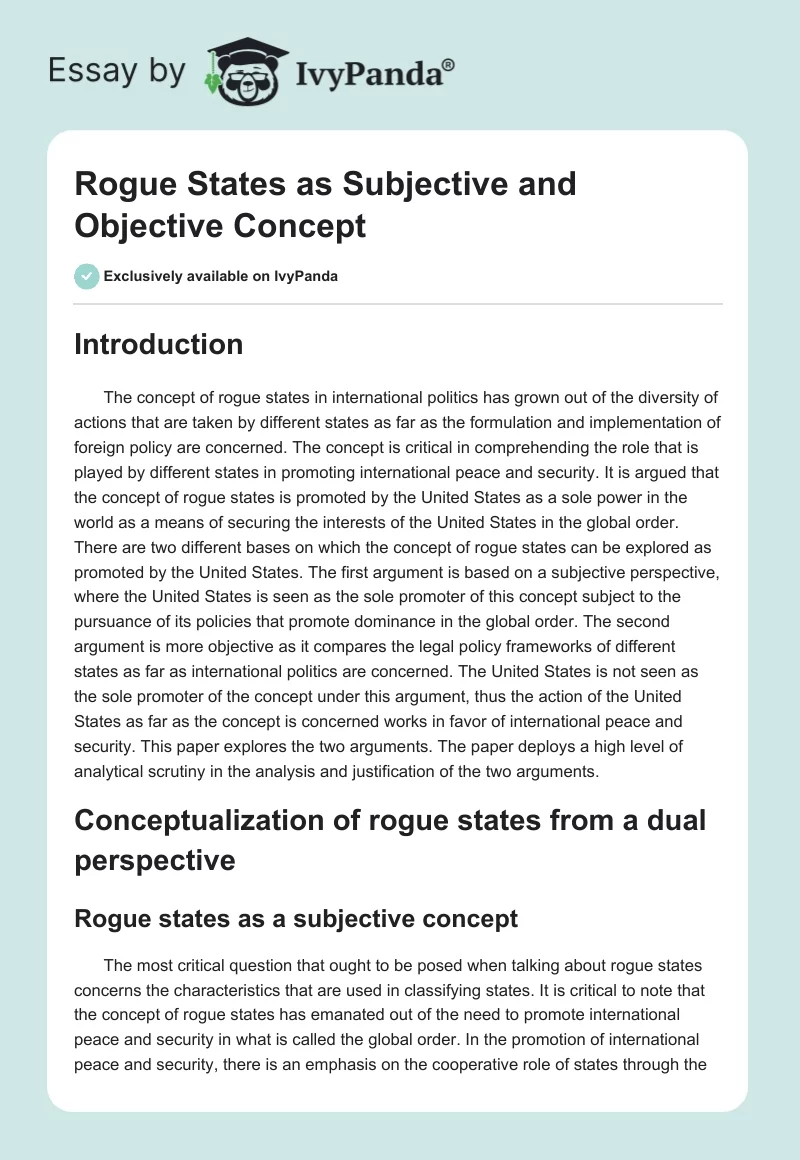 Rogue States as Subjective and Objective Concept. Page 1