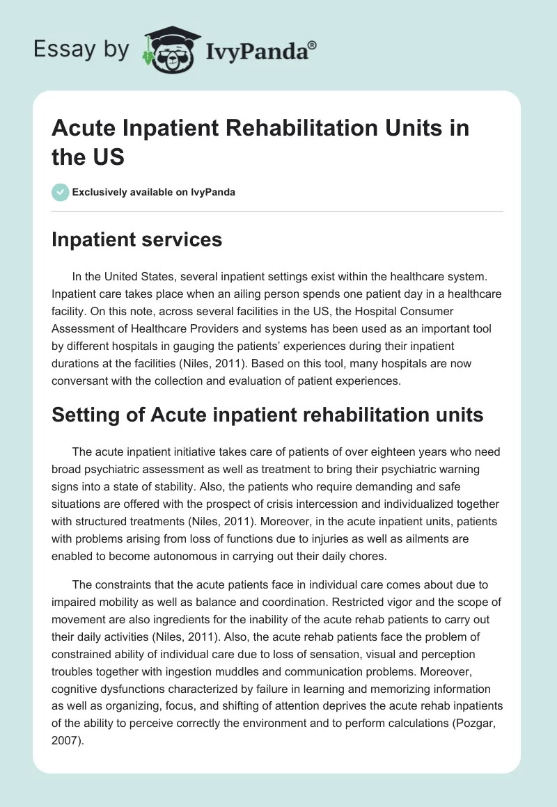Acute Inpatient Rehabilitation Units in the US. Page 1