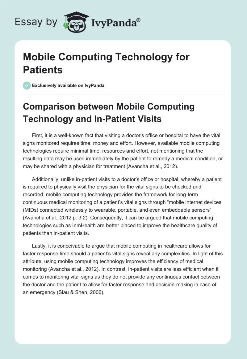 Mobile Computing Technology for Patients. Page 1