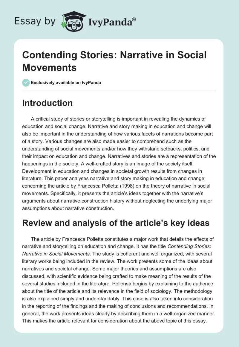 Contending Stories: Narrative in Social Movements. Page 1