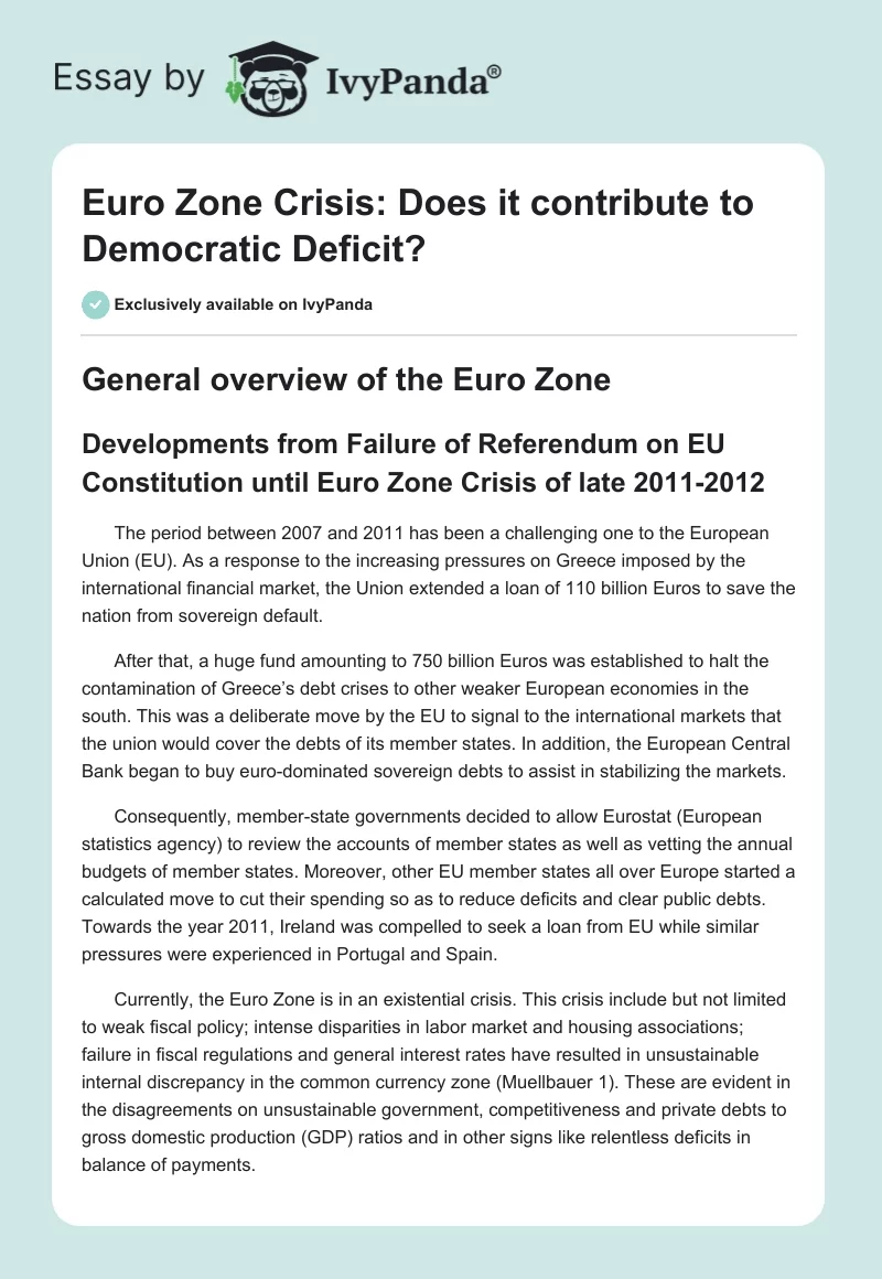 Euro Zone Crisis: Does It Contribute to Democratic Deficit?. Page 1