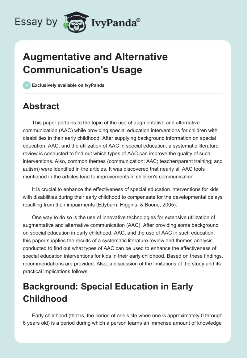 Augmentative and Alternative Communication's Usage. Page 1