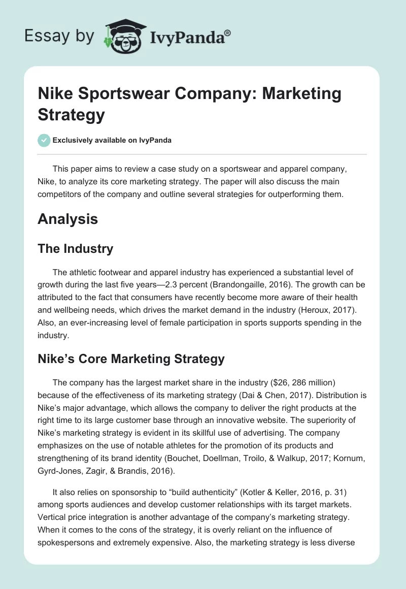 Nike Sportswear Company: Marketing Strategy. Page 1