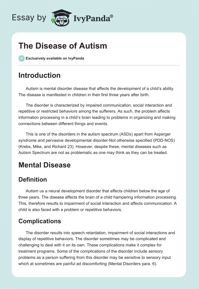 The Disease of Autism. Page 1