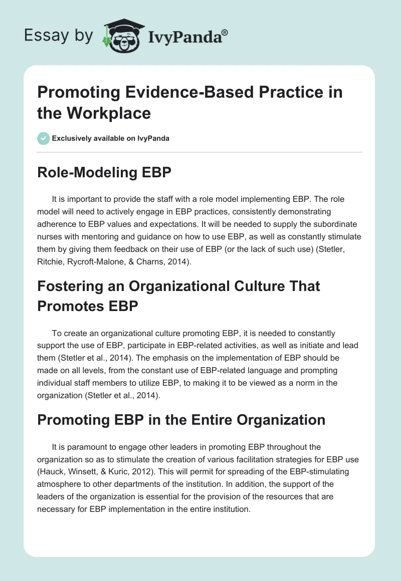 Promoting Evidence-Based Practice in the Workplace. Page 1