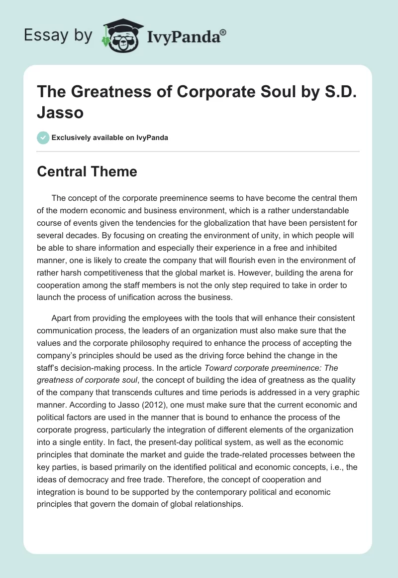 "The Greatness of Corporate Soul" by S.D. Jasso. Page 1