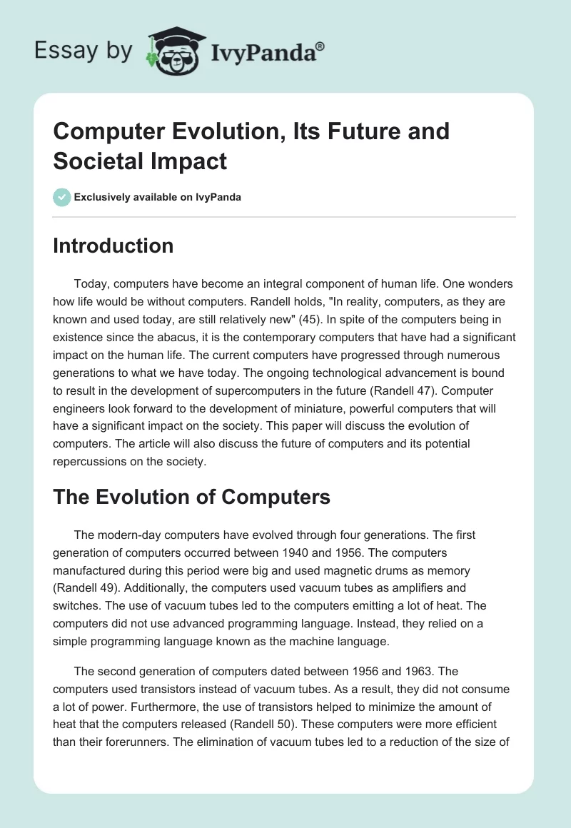 Computer Evolution, Its Future and Societal Impact. Page 1