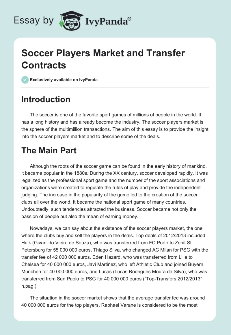 Soccer Players Market and Transfer Contracts. Page 1