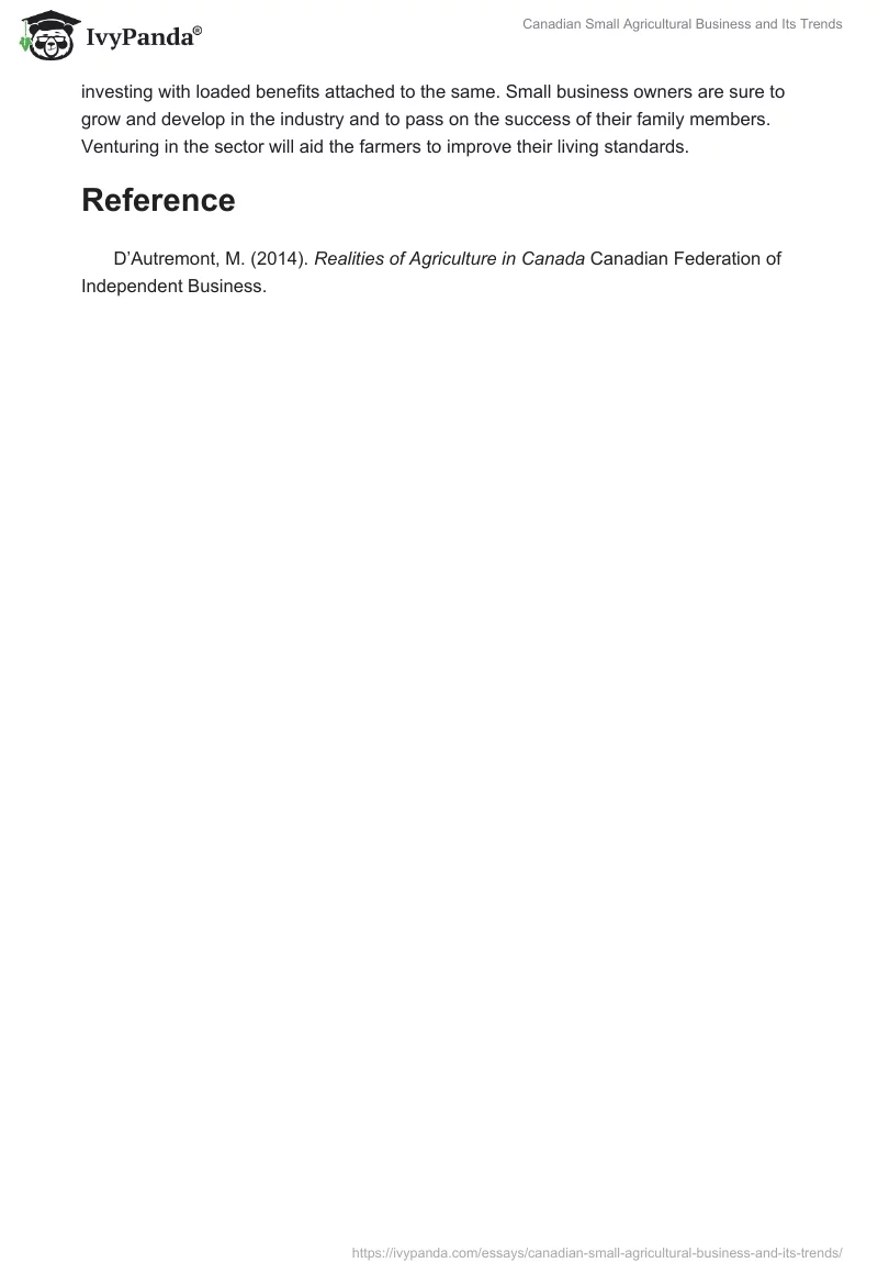 Canadian Small Agricultural Business and Its Trends. Page 3
