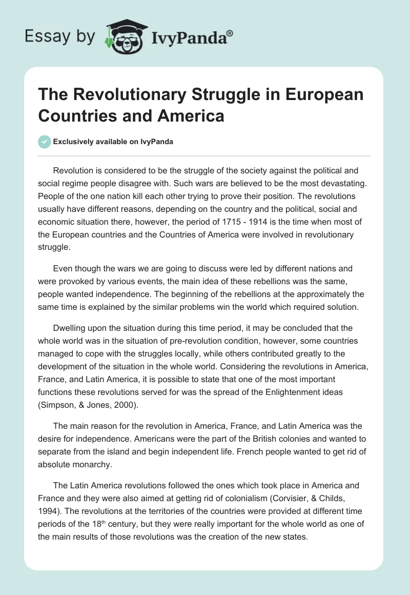 The Revolutionary Struggle in European Countries and America. Page 1