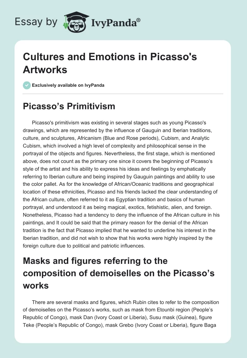 Cultures and Emotions in Picasso's Artworks. Page 1