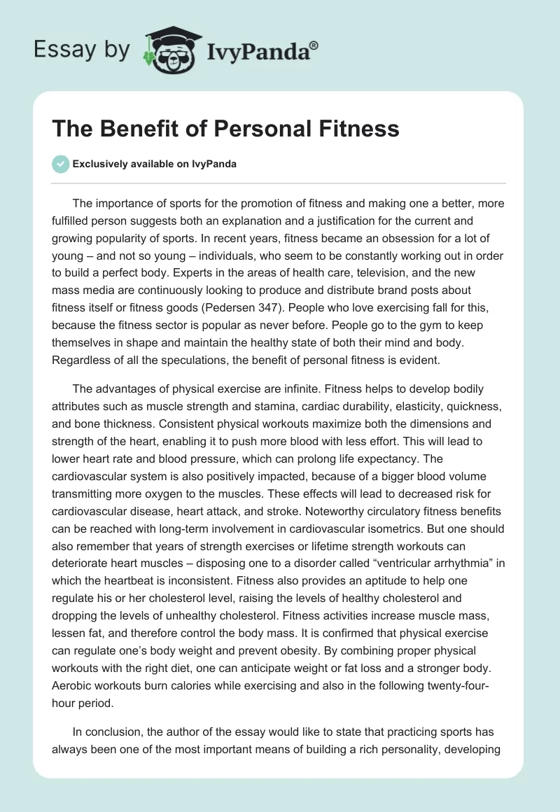 The Benefit of Personal Fitness. Page 1